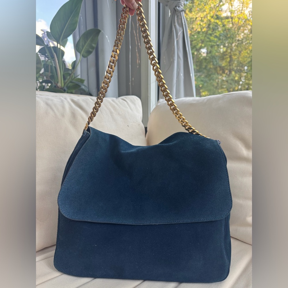 Celine Navy Blue Suede Shoulder Bag